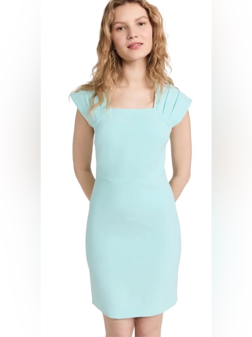 Alice + Olivia Mint Square-Neck Cap Sleeve Midi Dress